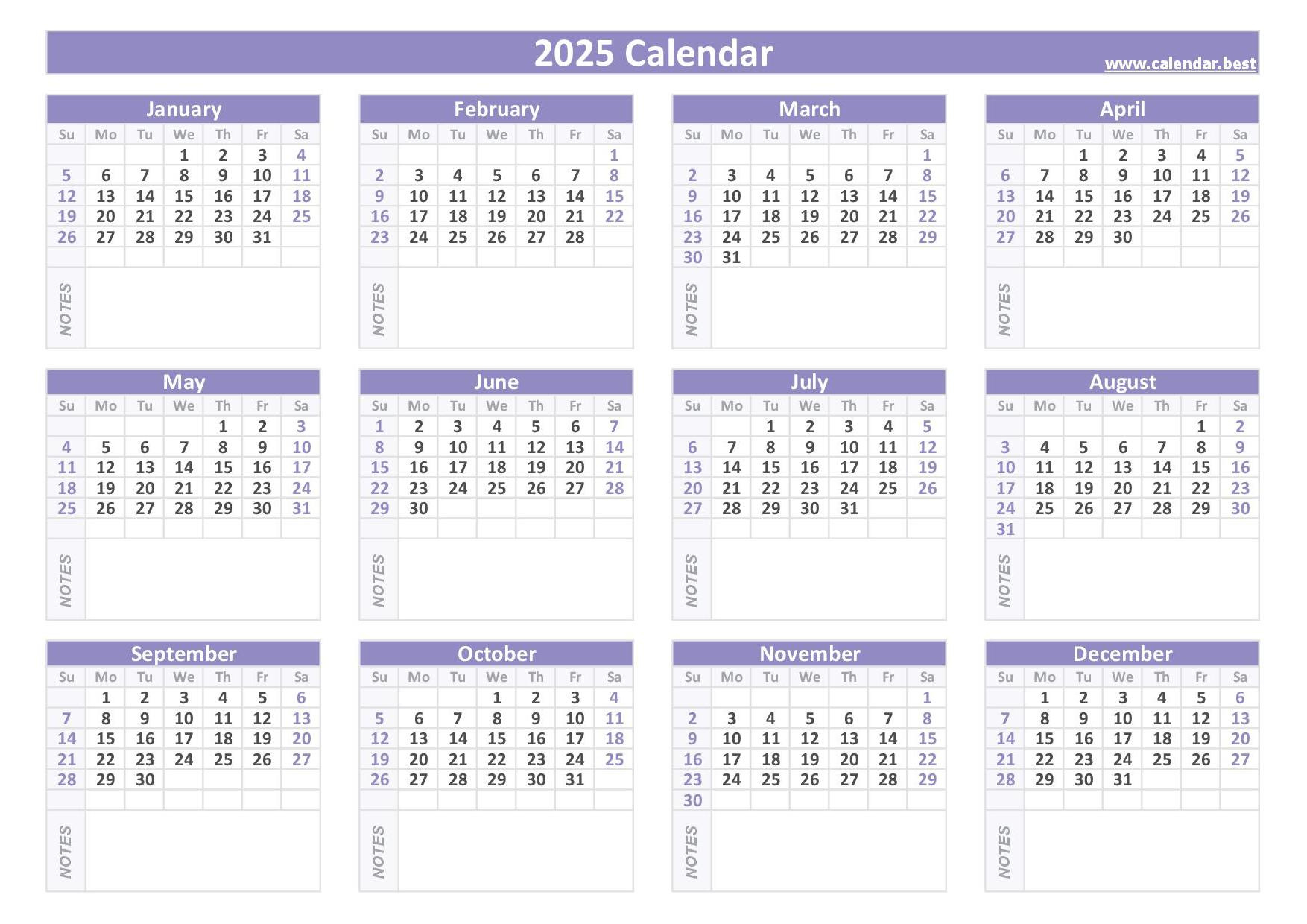 Free Printable Calendars 2025 &amp;amp; 2026 🗓 | Plan Ahead &amp;amp; Stay with FREE Printable Calendar 2025 with Notes