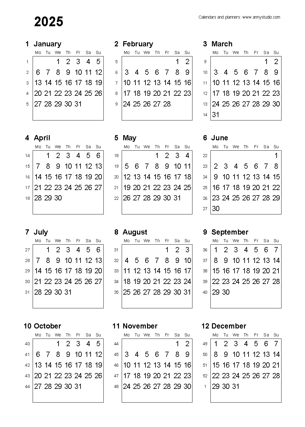 Free Printable Calendars And Planners 2025, 2026 And 2027 in FREE Printable Calendar 2025 No Download