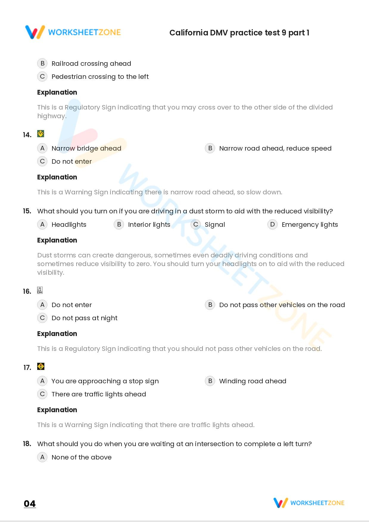 Free Printable California Dmv Practice Test 9 Part 1 throughout Free Printable California Dmv Practice Test