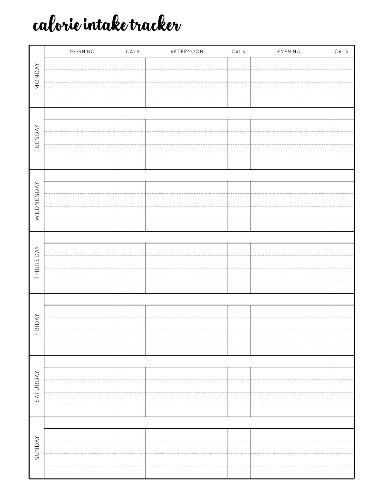Free Printable Calorie Tracker - World Of Printables intended for FREE Printable Calorie Counting Chart