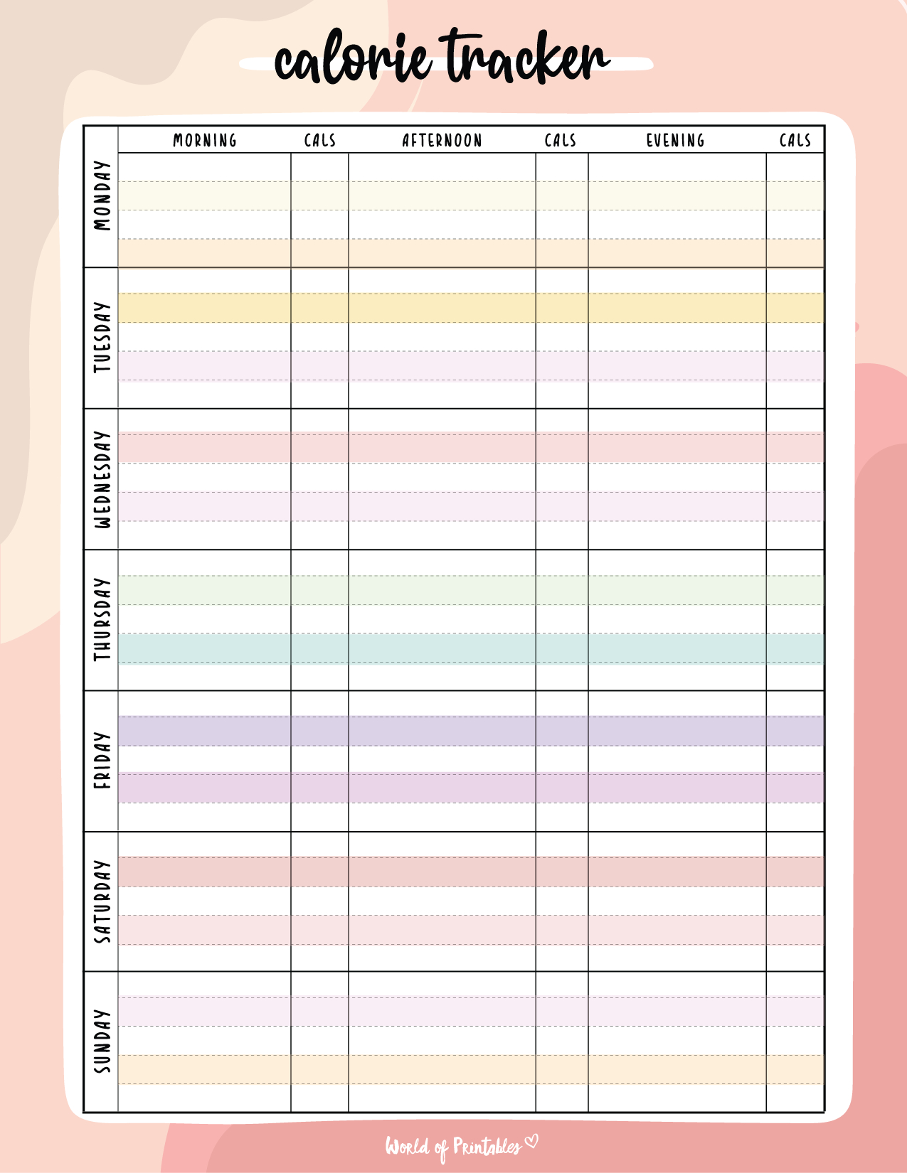 Free Printable Calorie Tracker - World Of Printables with FREE Printable Calorie Tracker Template