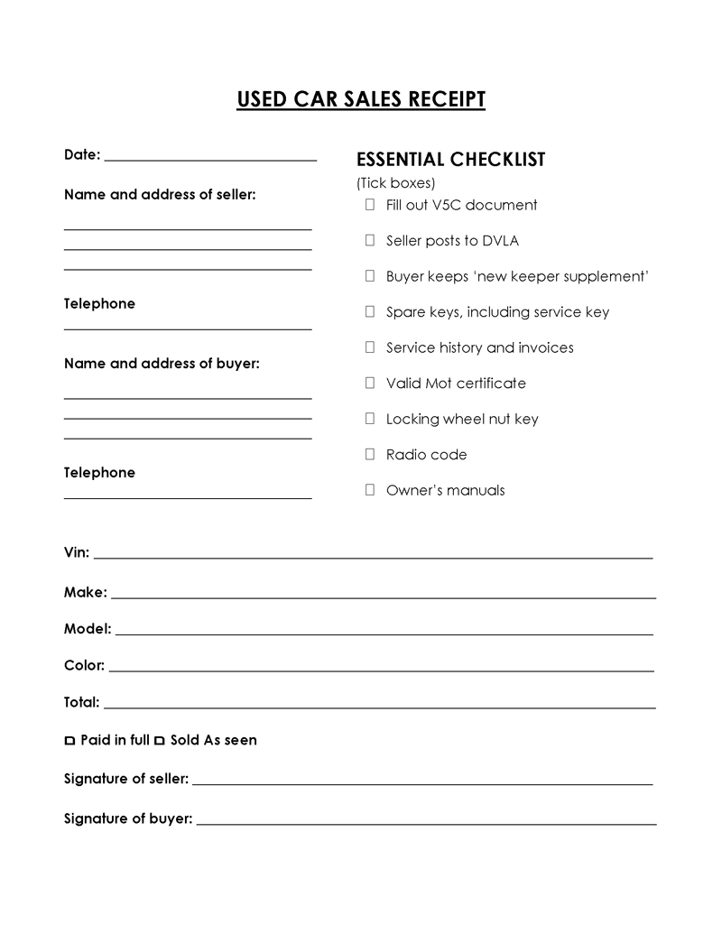 Free Printable Car Sale Receipt Templates - Word | Pdf with regard to FREE Printable Car Sales Receipt