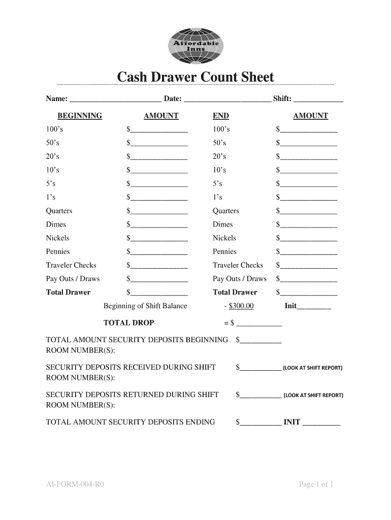 Free Printable Cash Drawer Count Sheet Pdf: Fill Out &amp;amp; Sign Online intended for Free Printable Cash Register Balance Sheet