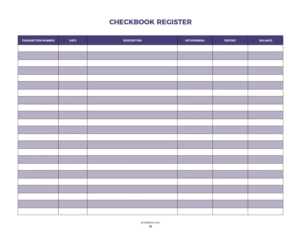 Free Printable Check Registers - 28 Checkbook Ledger Pdfs throughout FREE Printable Checkbook Balance Sheet