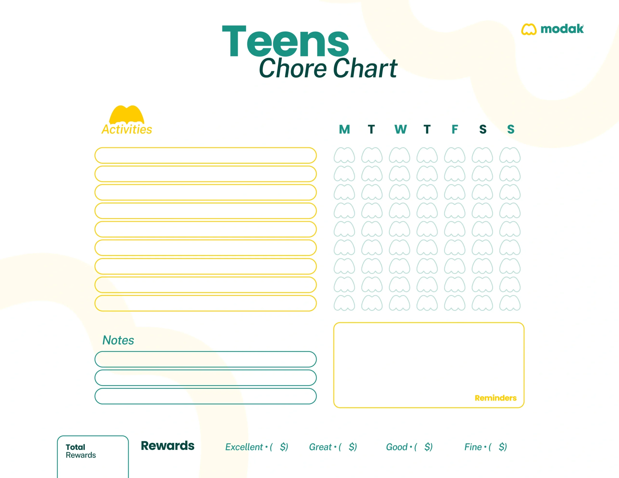Free Printable Chore Chart For Teens throughout FREE Printable Chore Charts For Tweens