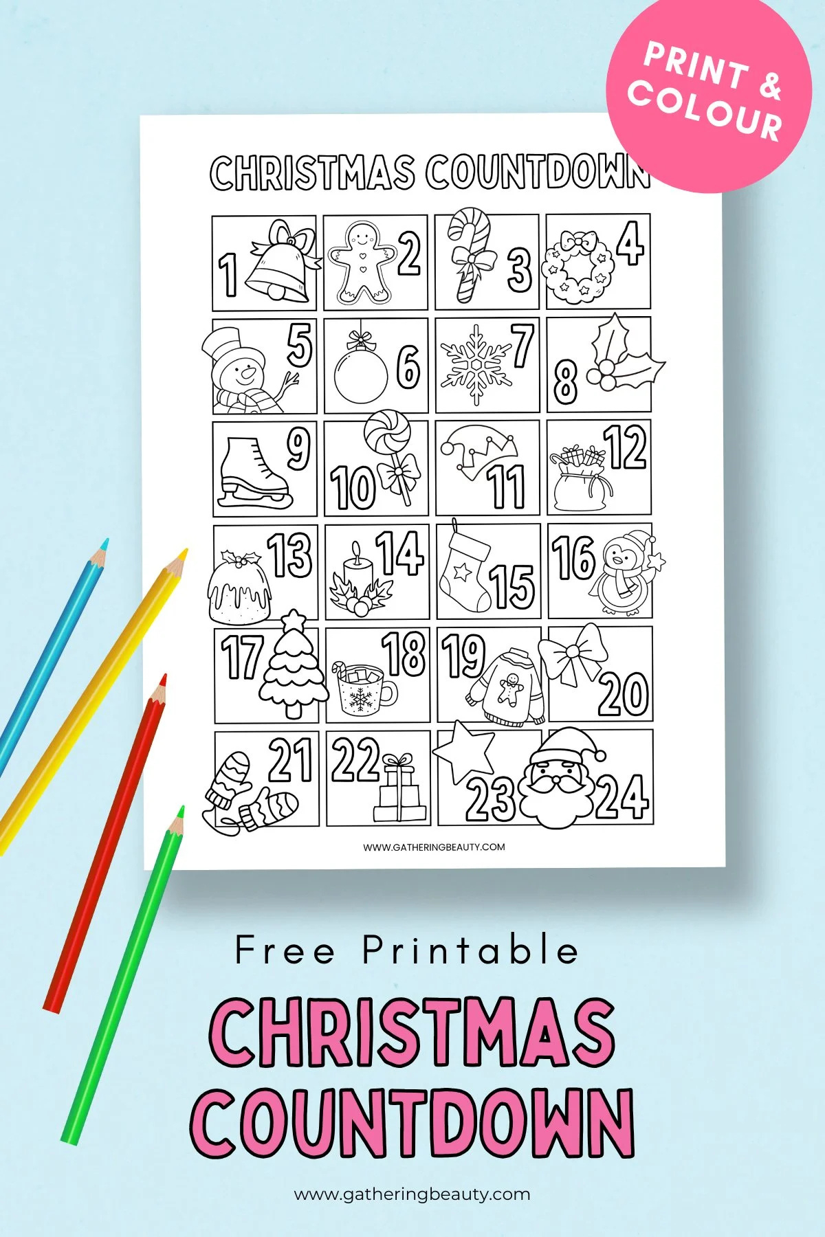 Free Printable Christmas Countdown To Colour — Gathering Beauty in FREE Printable Christmas Advent Calendar