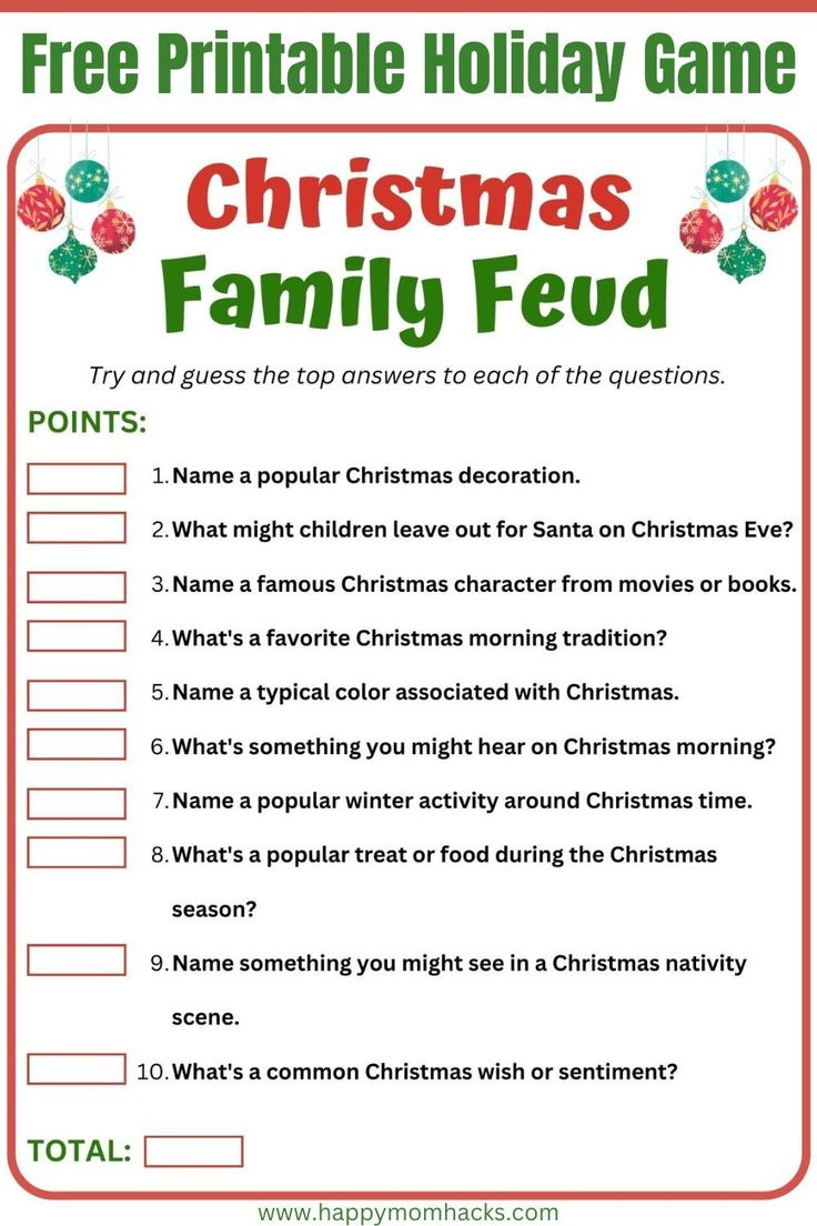 Free Printable Christmas Family Feud Game Questions &amp;amp; Answers regarding FREE Printable Christmas Family Feud
