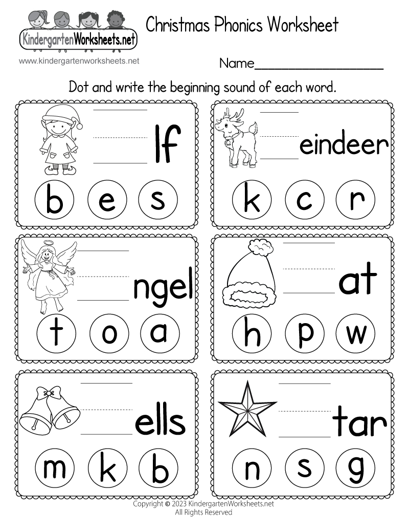 Free Printable Christmas Phonics Worksheet in Free Printable Christmas Worksheets Kindergarten