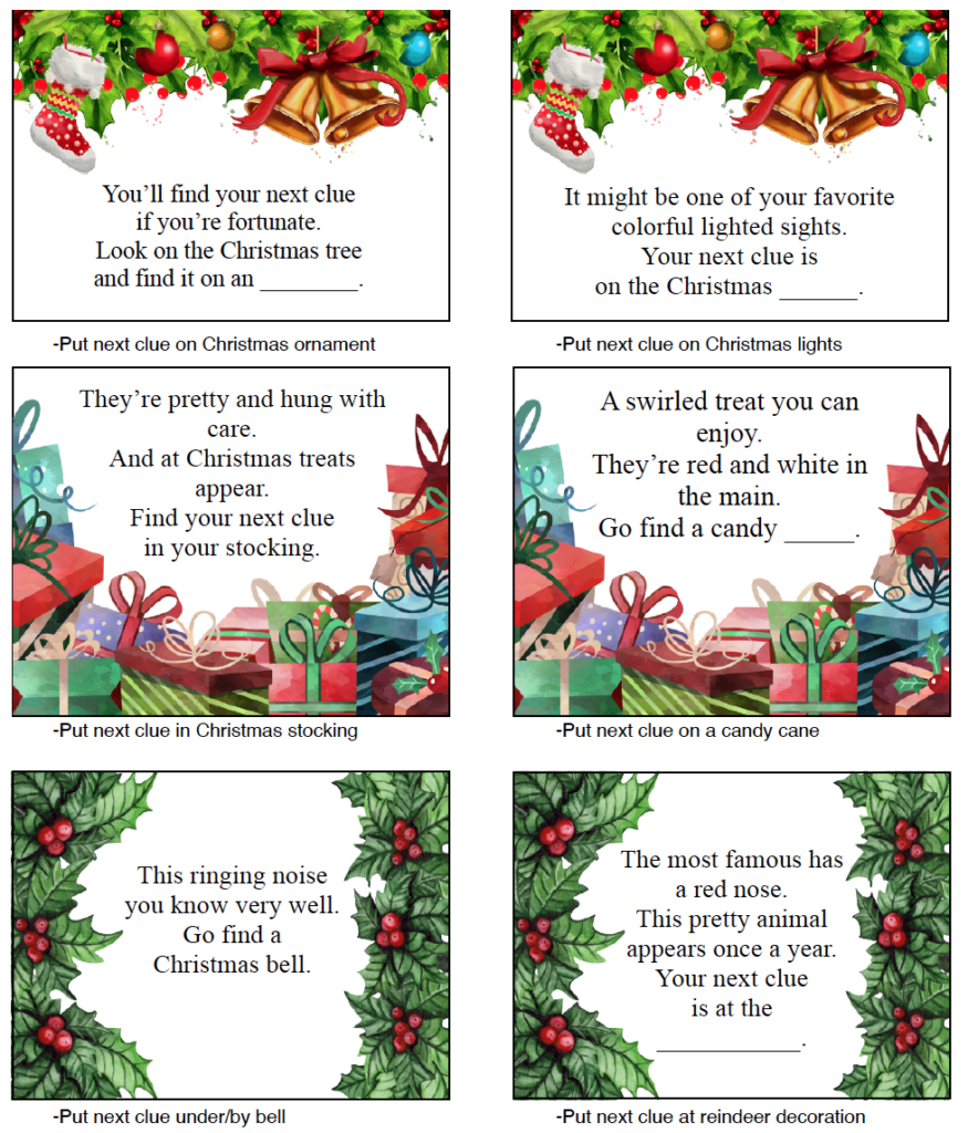 Free Printable Christmas Treasure Hunt: 30 Clues Plus Blanks inside FREE Printable Christmas Treasure Hunt For Adults