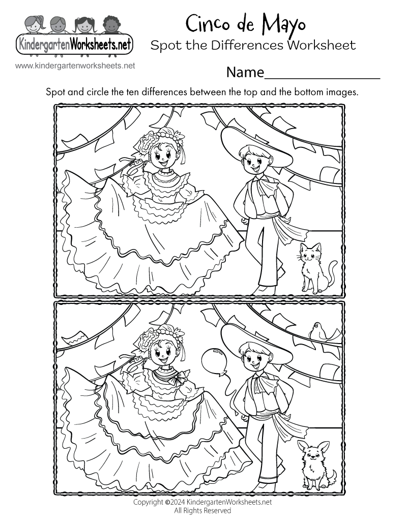 Free Printable Cinco De Mayo Spot The Differences Worksheet for FREE Printable Cinco De Mayo Worksheets