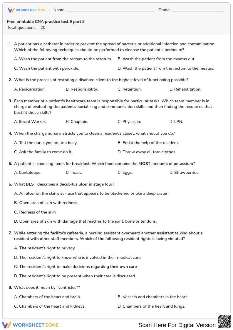 Free Printable Cna Practice Test 9 Part 3 pertaining to Free Printable Cna Practice Exam