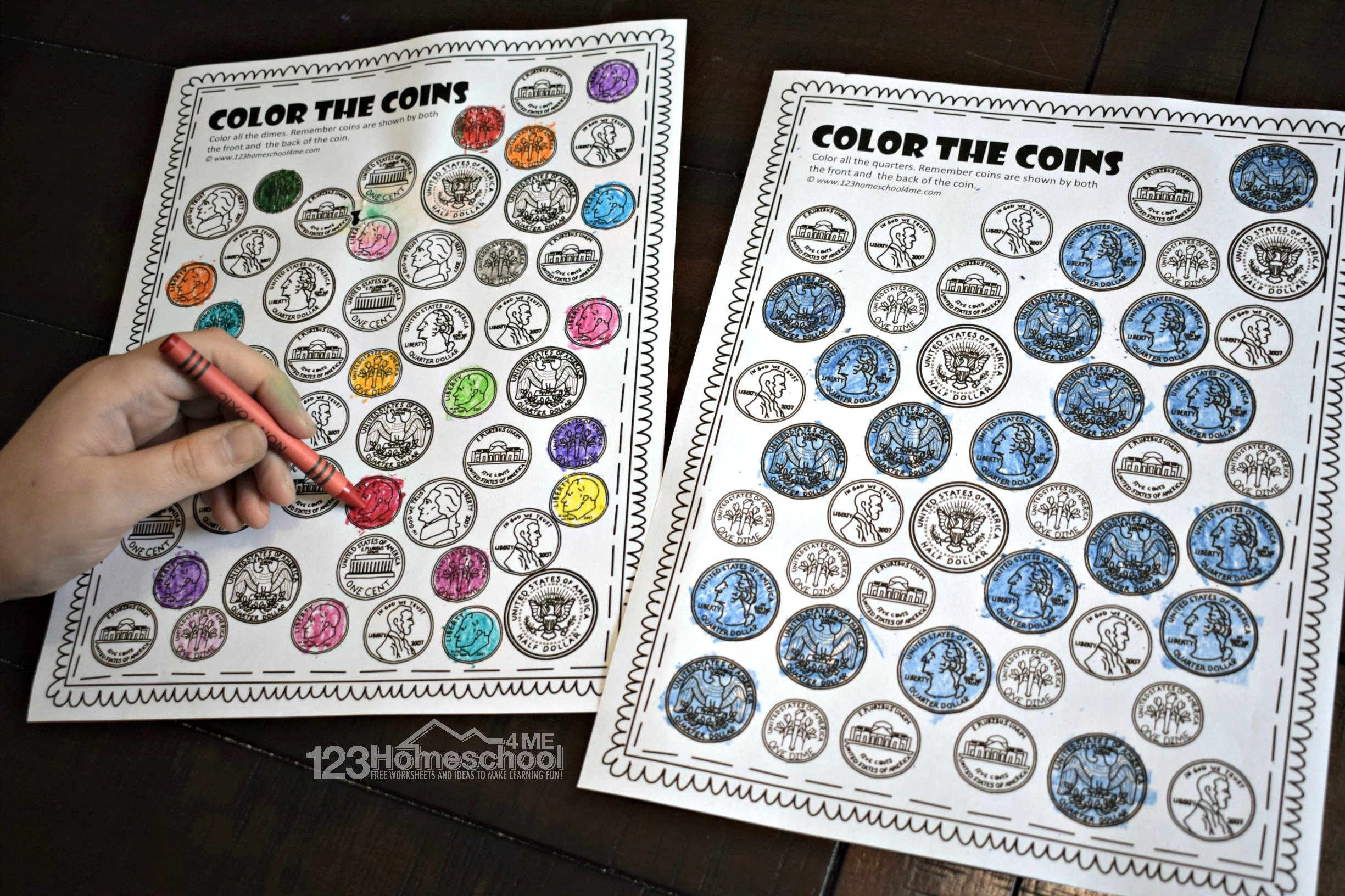 Free Printable Color The Coin Money Worksheets in Free Printable Coin Recognition Worksheets