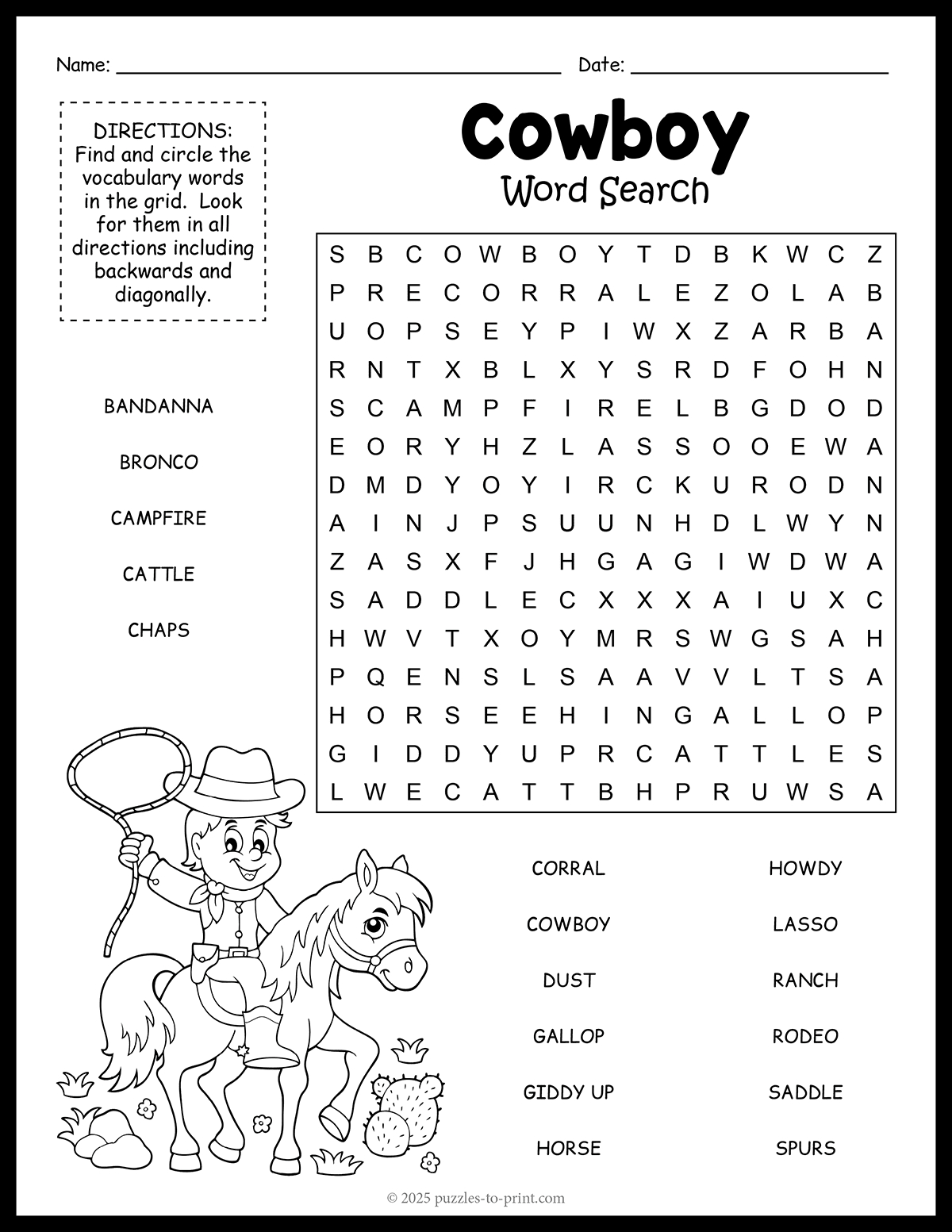 Free Printable Cowboy Word Search regarding Free Printable Cowboy Word Search