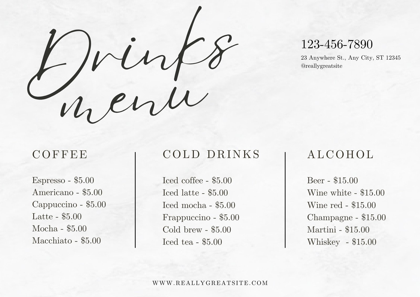Free, Printable Custom Drink Menu Templates | Canva throughout FREE Printable Cocktail Menu Template