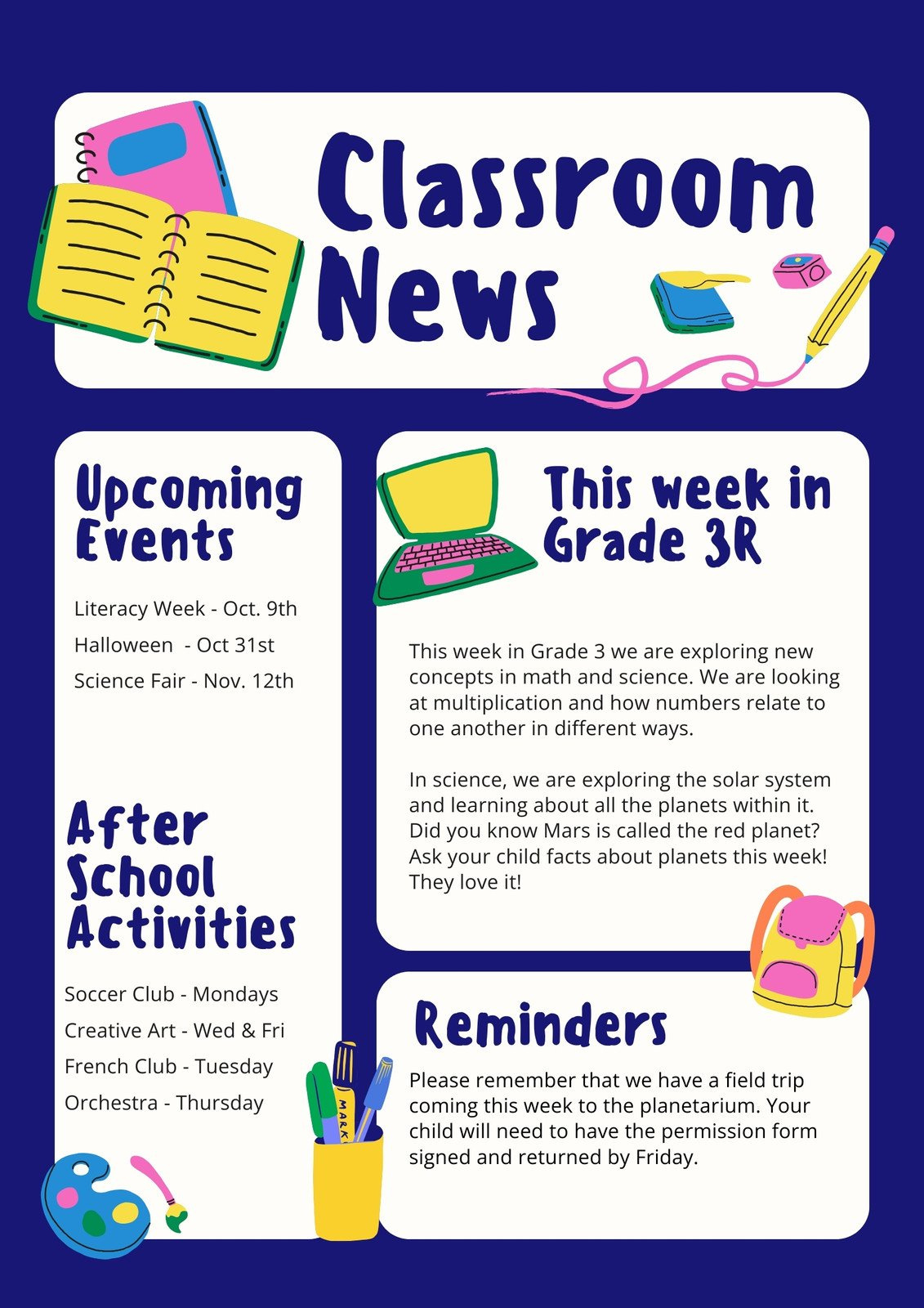 Free Printable, Customizable School Newsletter Templates | Canva in FREE Printable Classroom Newsletter Templates