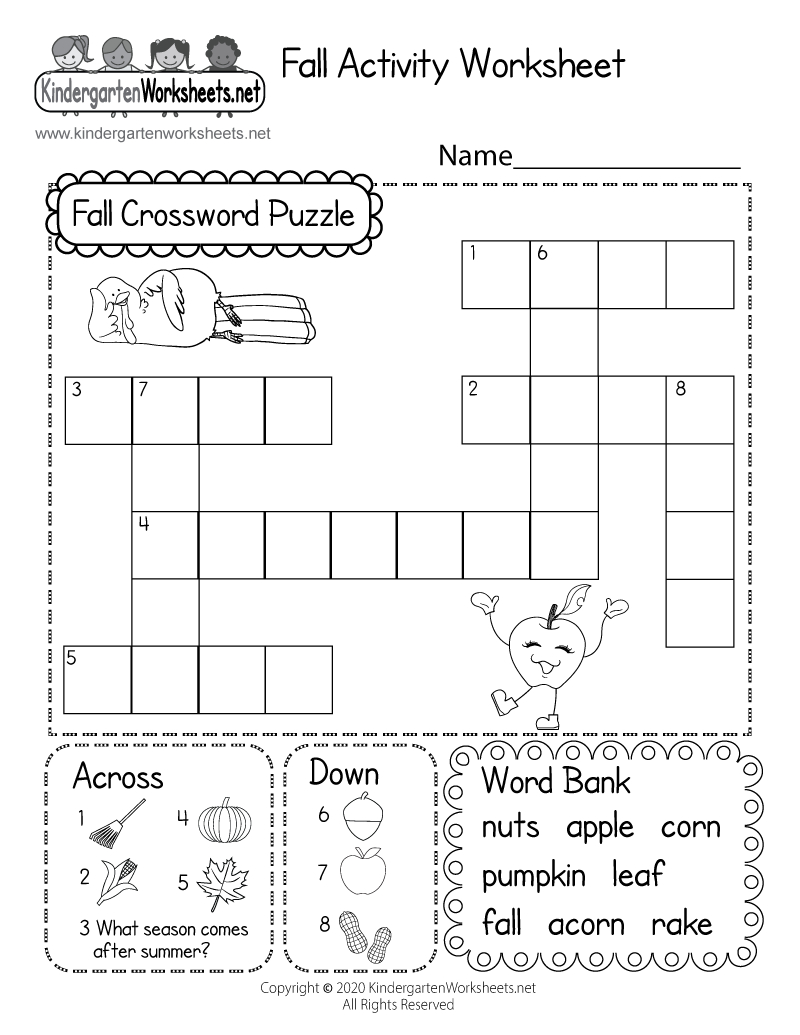 Free Printable Fall Crossword Puzzle Worksheet regarding Free Printable Crossword Puzzle Worksheets