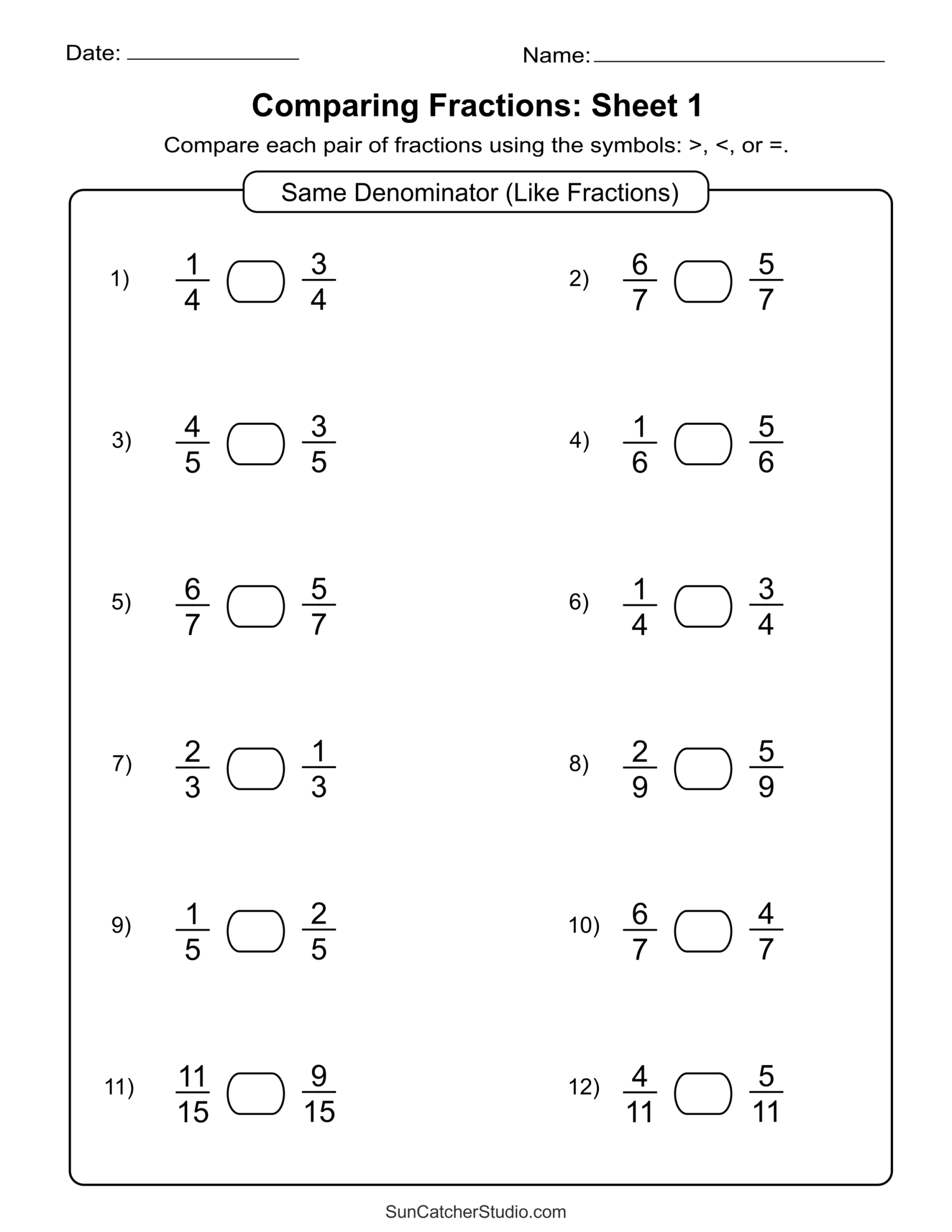 Free Printable Fractions Worksheets (Comparing &amp;amp; Identifying regarding Free Printable Comparing Fractions Worksheets
