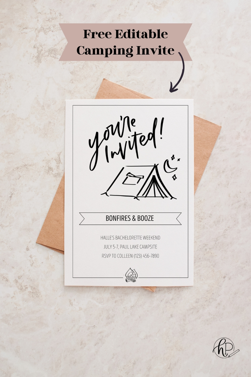 Free Printable Hand Lettered Invitation For A Camping Party - for Free Printable Camping Birthday Invitation