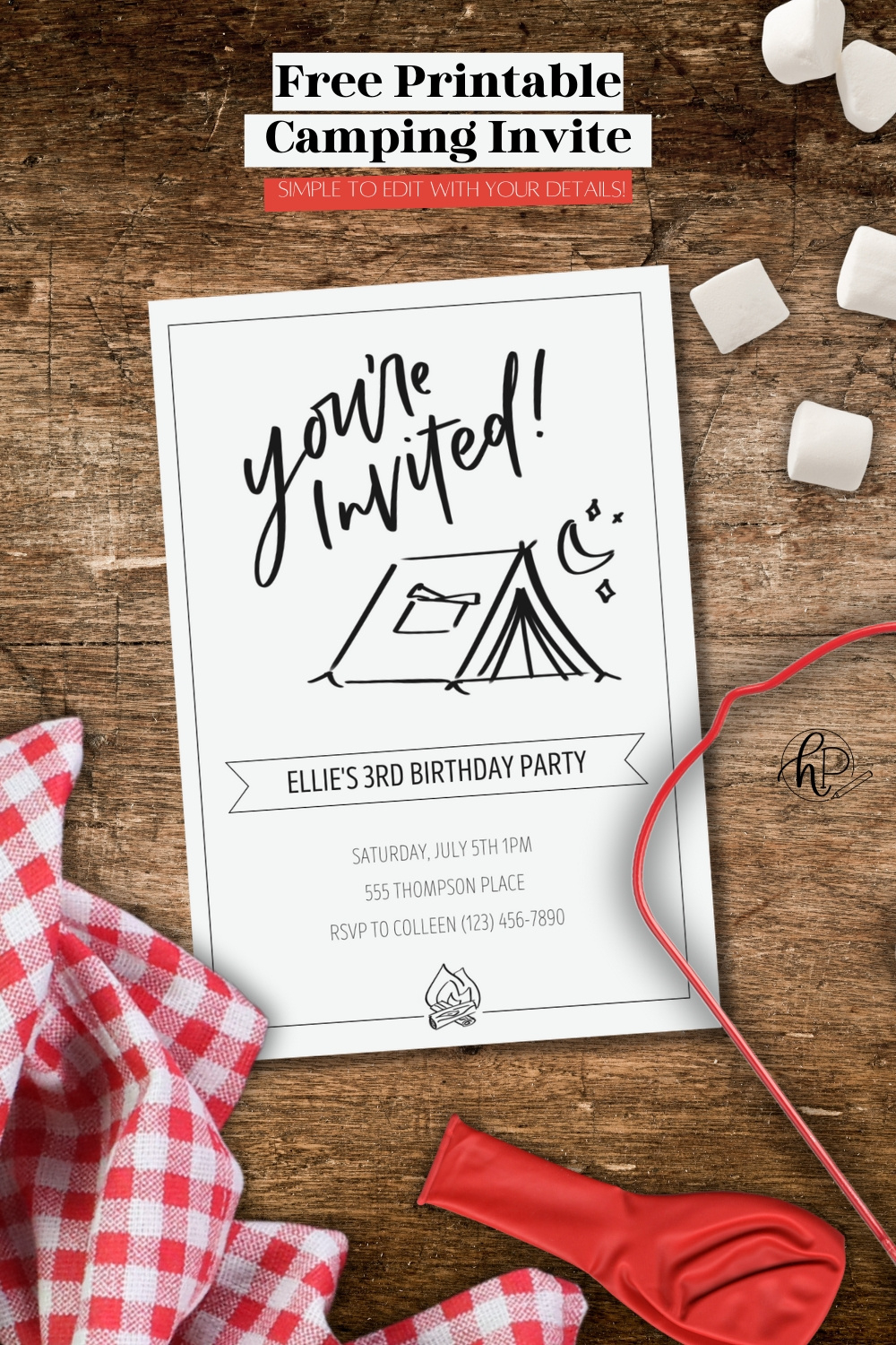 Free Printable Hand Lettered Invitation For A Camping Party - inside FREE Printable Camping Birthday Invitation