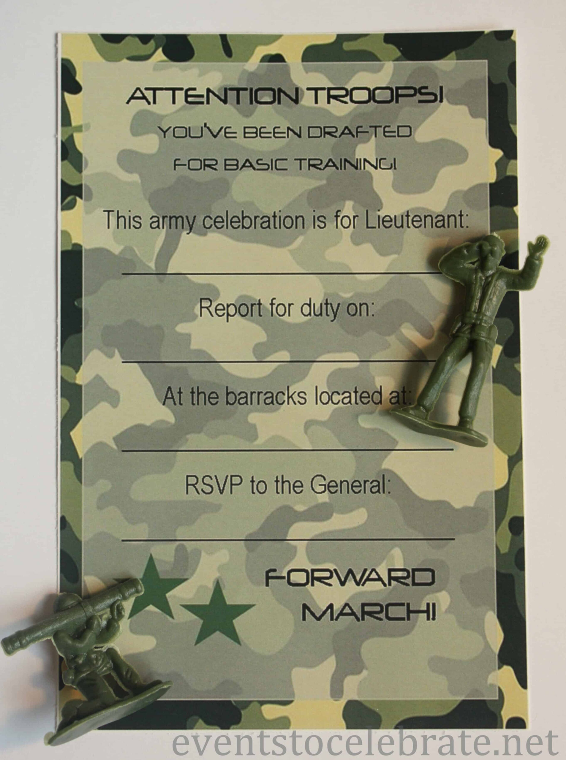 Free Printable Invitations: Army, Car Racing &amp;amp; Swim Party - Party inside Free Printable Camouflage Birthday Invitations