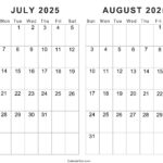 Free Printable July August 2025 Calendar | Calendarkart intended for Free Printable Calendar August 2025 To July 2025