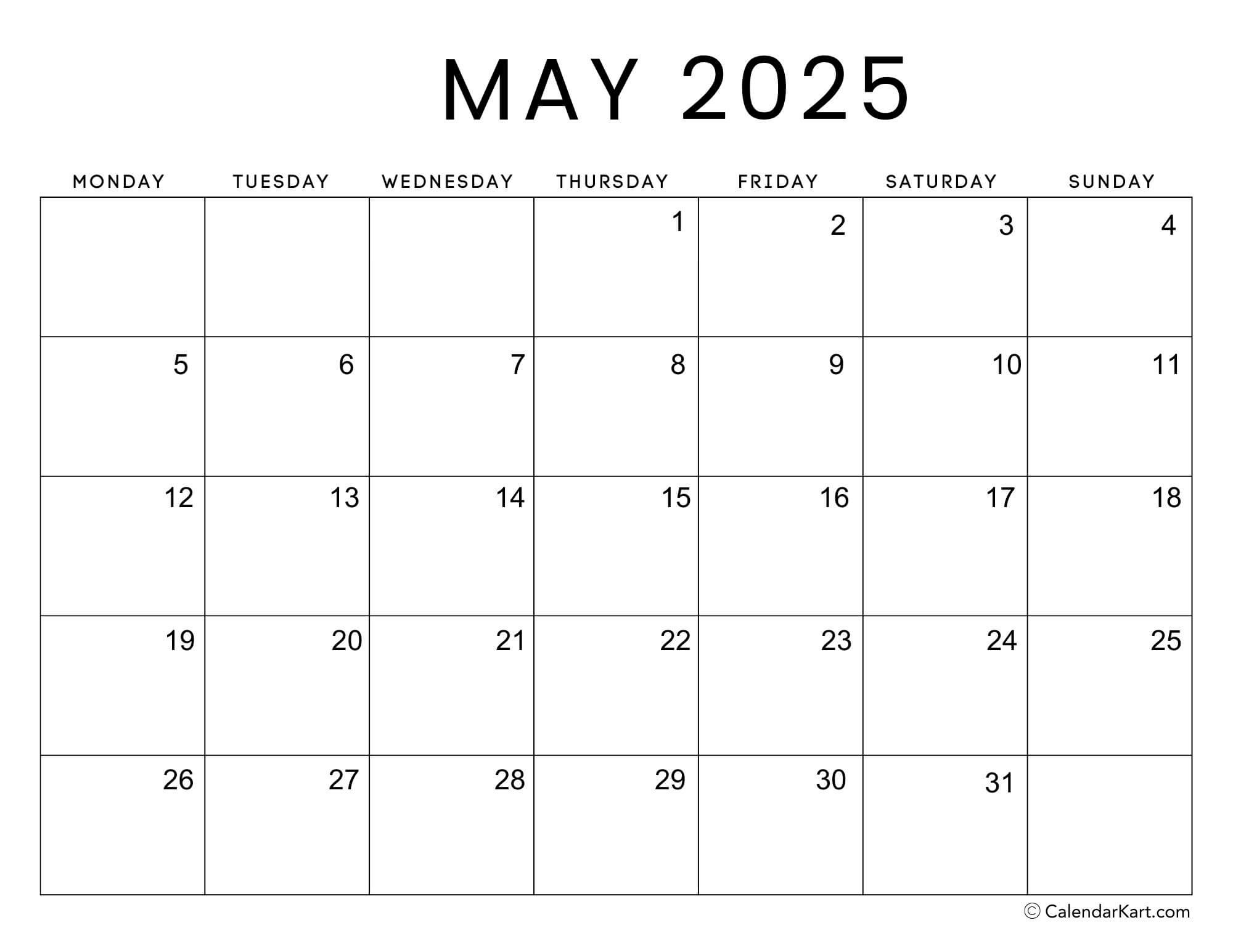 Free Printable Monday Start Calendars 2025 | Calendarkart with FREE Printable Calendar Starting with Monday