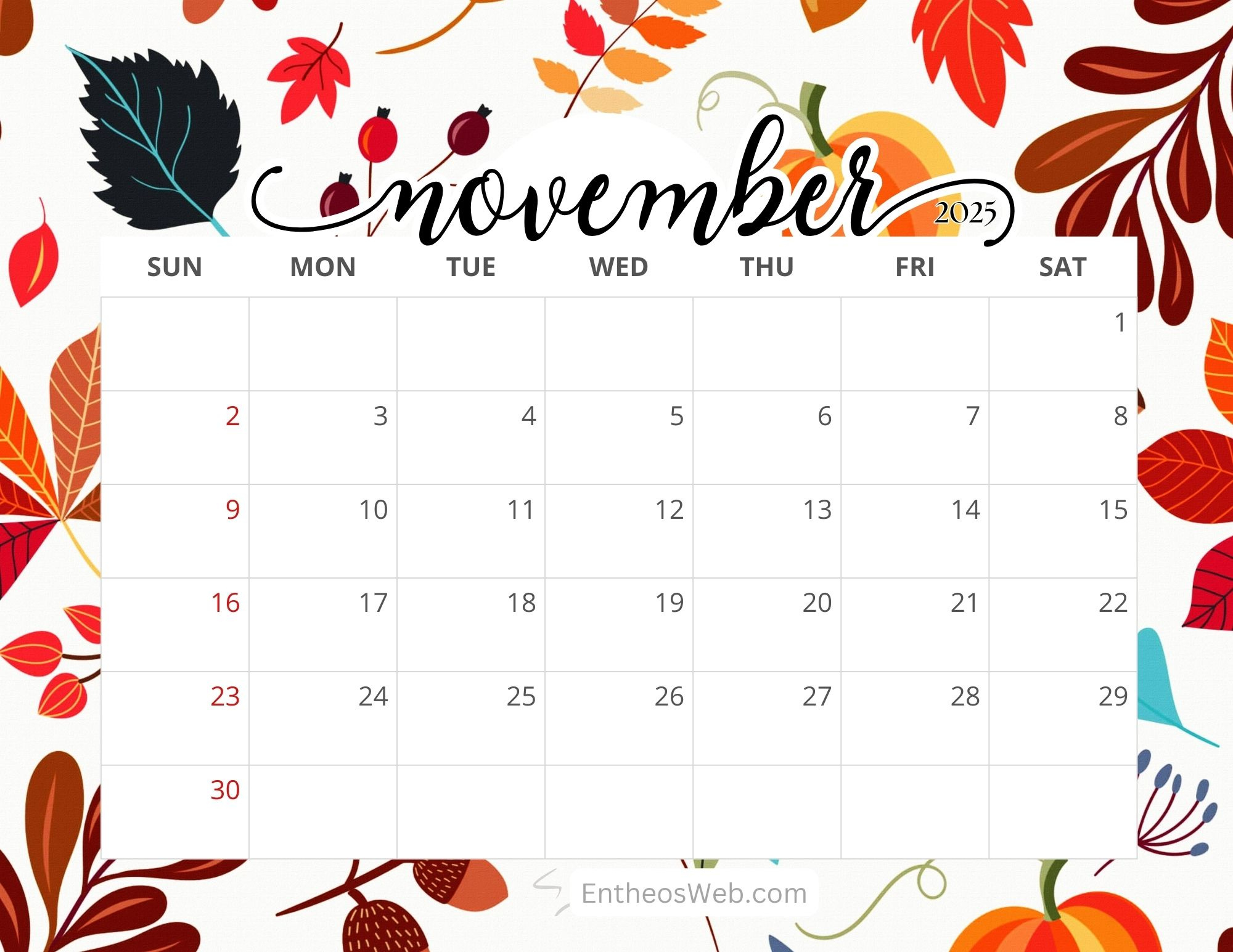 Free Printable November 2025 Calendars | Entheosweb regarding Free Printable Calendar November 2025