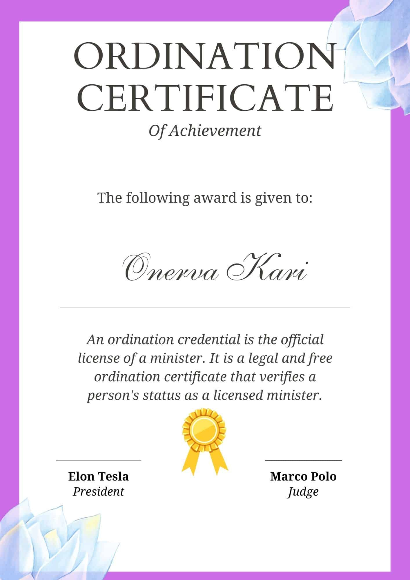 Free Printable Ordination Certificate Templates [Minister &amp;amp; Deacon with regard to FREE Printable Certificate of Ordination Template