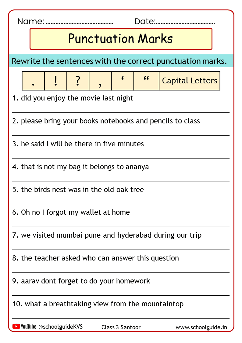 Free Printable Punctuation Worksheets Pdf For Kids regarding Free Printable Capitalization And Punctuation Worksheets