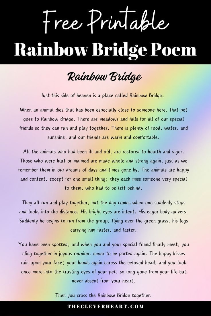 Free Printable Rainbow Bridge Poem pertaining to FREE Printable Copy of the Rainbow Bridge Poem