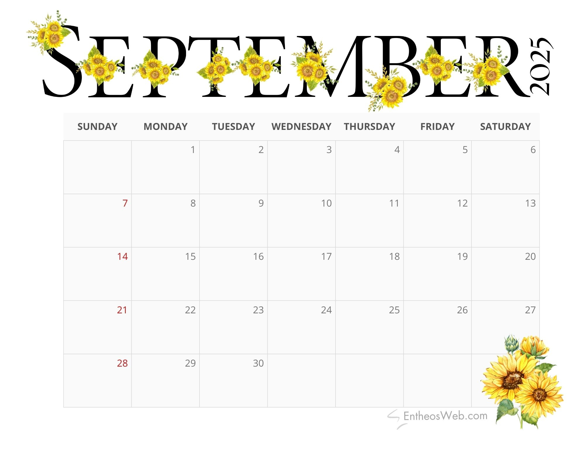Free Printable September 2025 Calendars | Entheosweb in FREE Printable Calendar September 2025