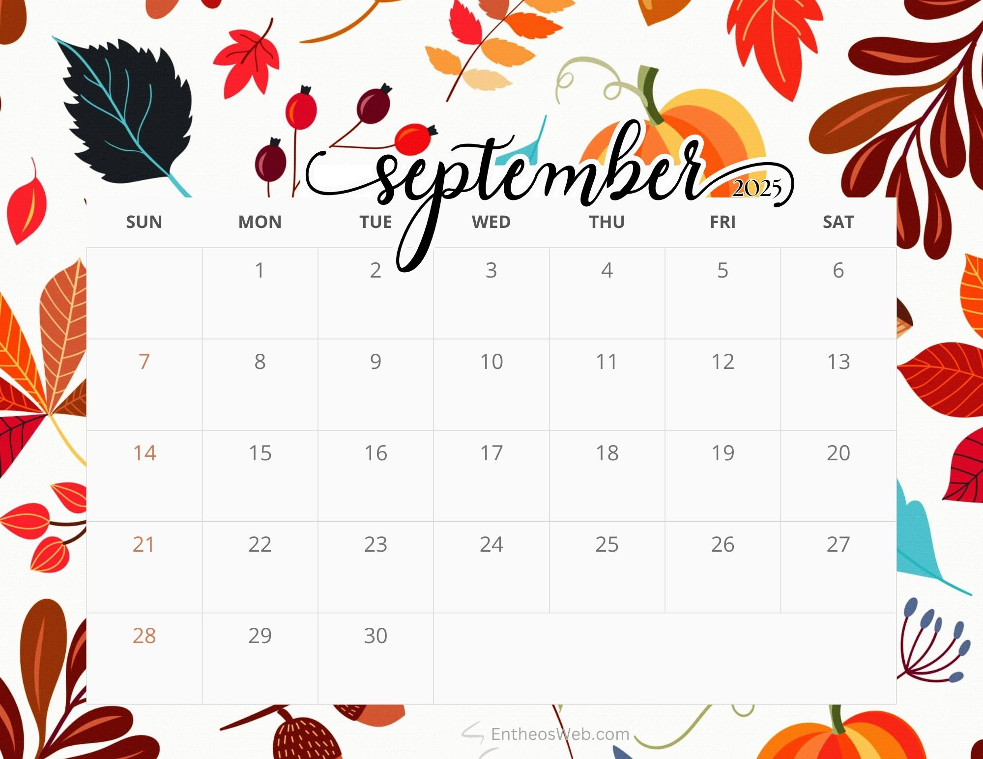 Free Printable September 2025 Calendars | Entheosweb inside FREE Printable Calendar Template September 2025