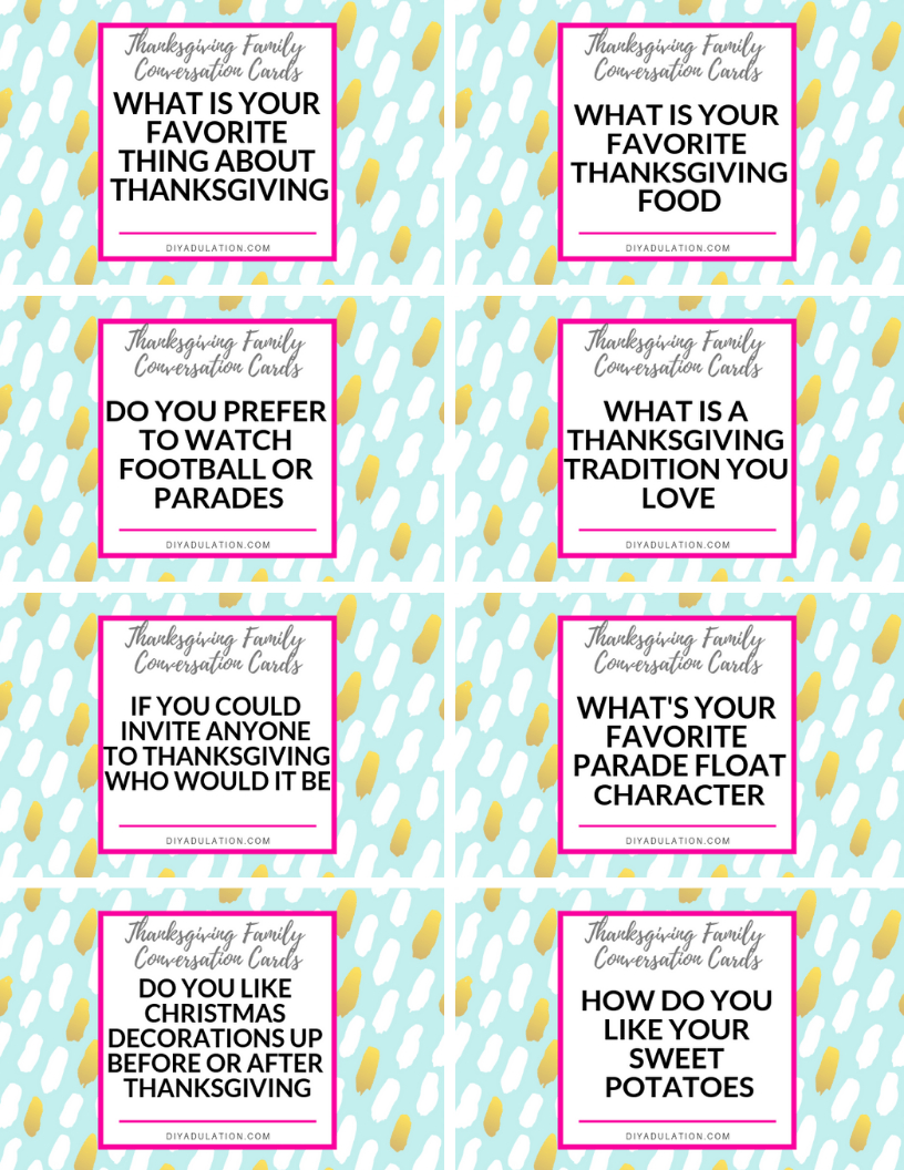 Free Printable Thanksgiving Family Dinner Conversation Cards - Diy with FREE Printable Conversation Starter Cards