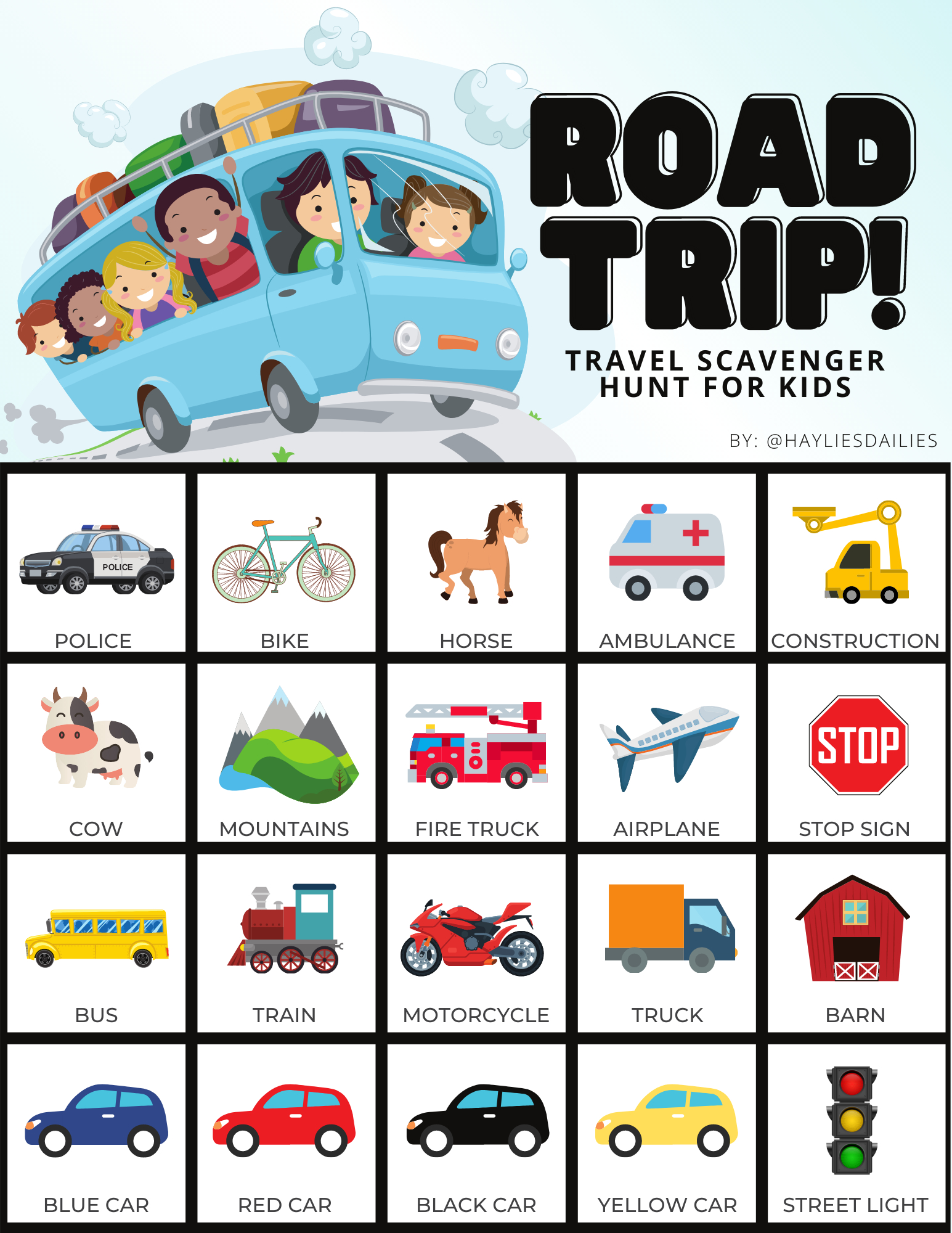 Free Printable Travel Scavenger Hunt—Fun On The Road For Kids inside Free Printable Car Scavenger Hunt