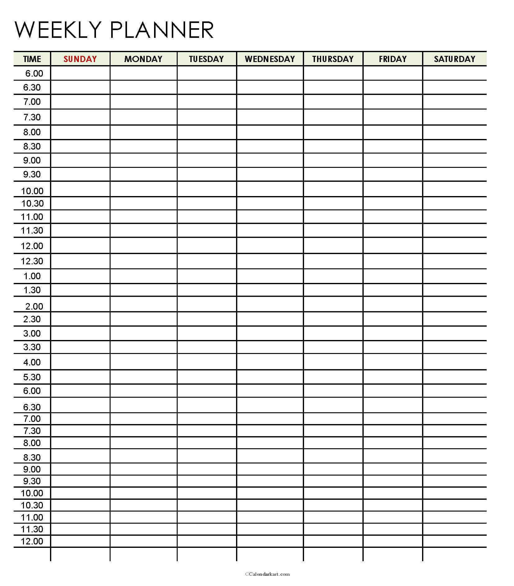 Free Printable Weekly Planner Templates - Calendarkart regarding Free Printable Calendar With Time Slots