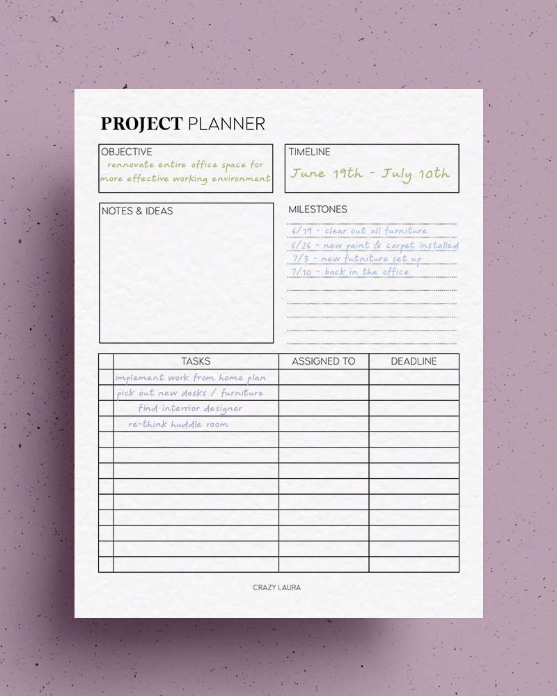 Free Project Planner Printable &amp;amp; Overview Pdf Sheets - Crazy Laura with regard to FREE Printable Craft Project Planner