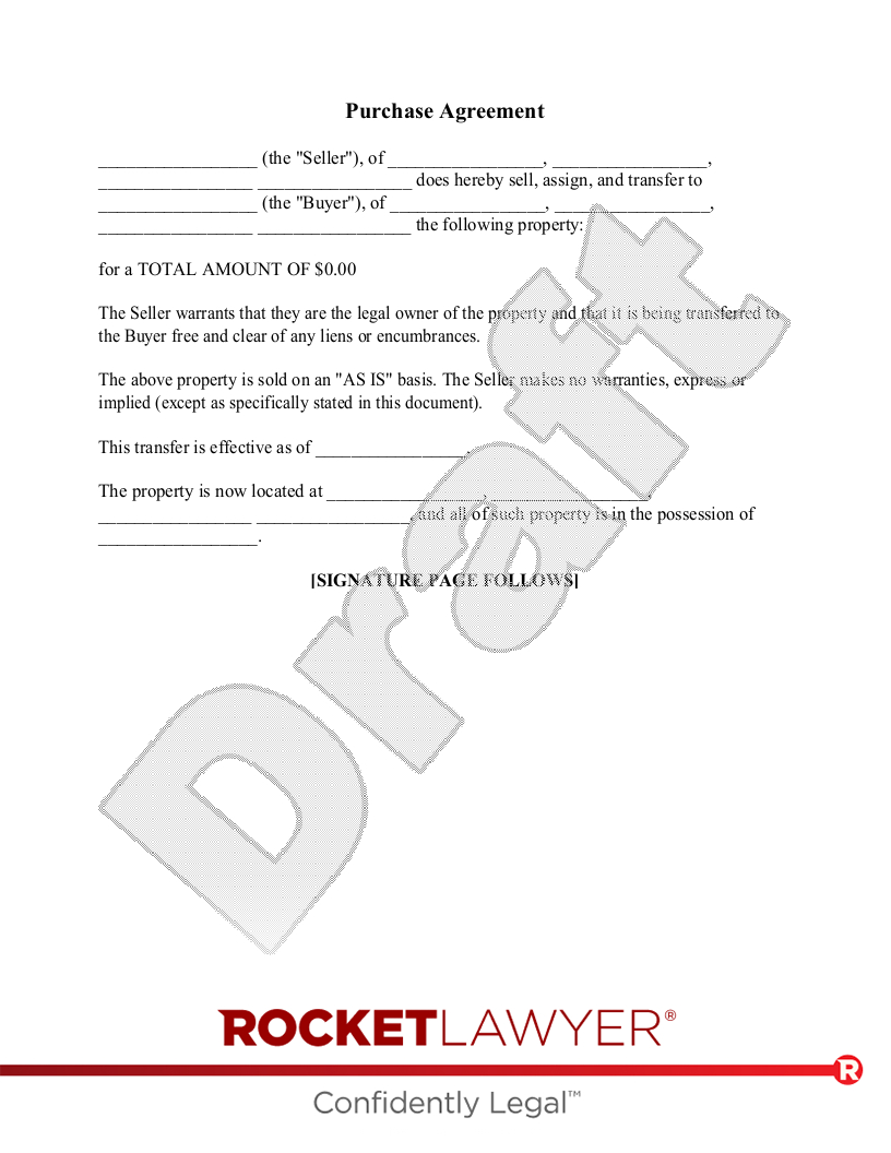 Free Purchase Agreement Template &amp;amp; Faqs - Rocket Lawyer inside FREE Printable Buyer/Seller Agreement