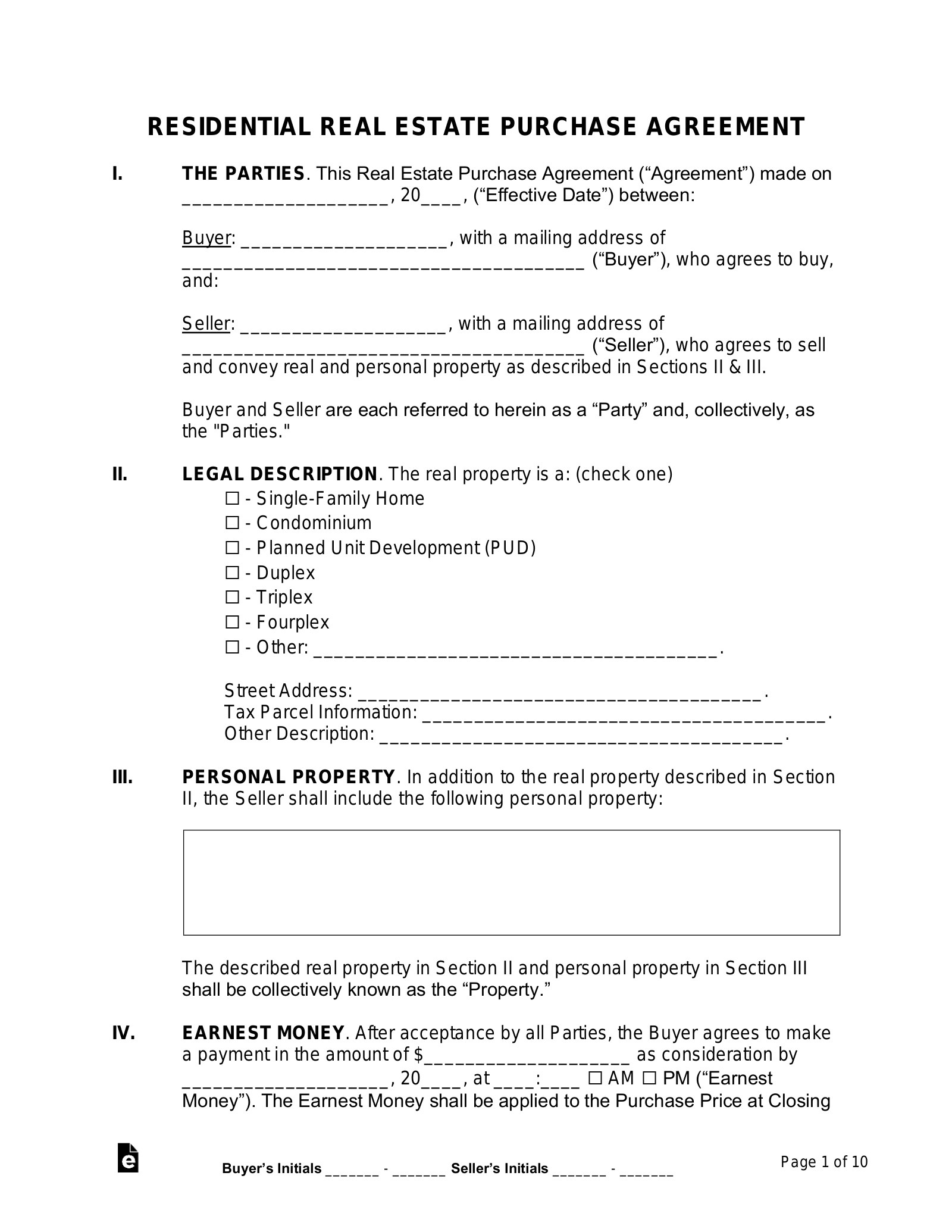 Free Purchase And Sale Agreement Template - Pdf | Word – Eforms in Free Printable Buy Sell Agreement
