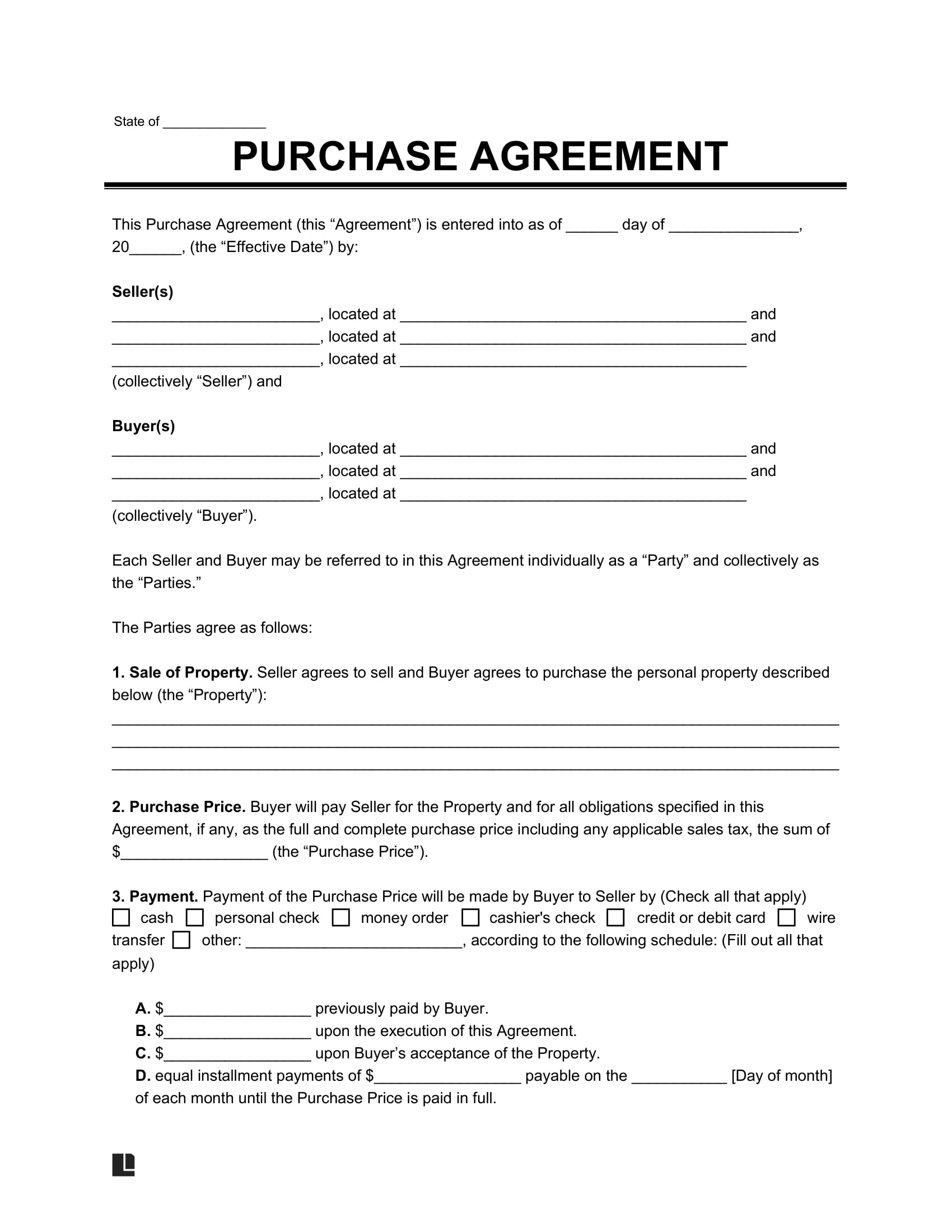 Free Purchase And Sale Agreement Templates | Pdf &amp;amp; Word with regard to FREE Printable Buyer/Seller Agreement