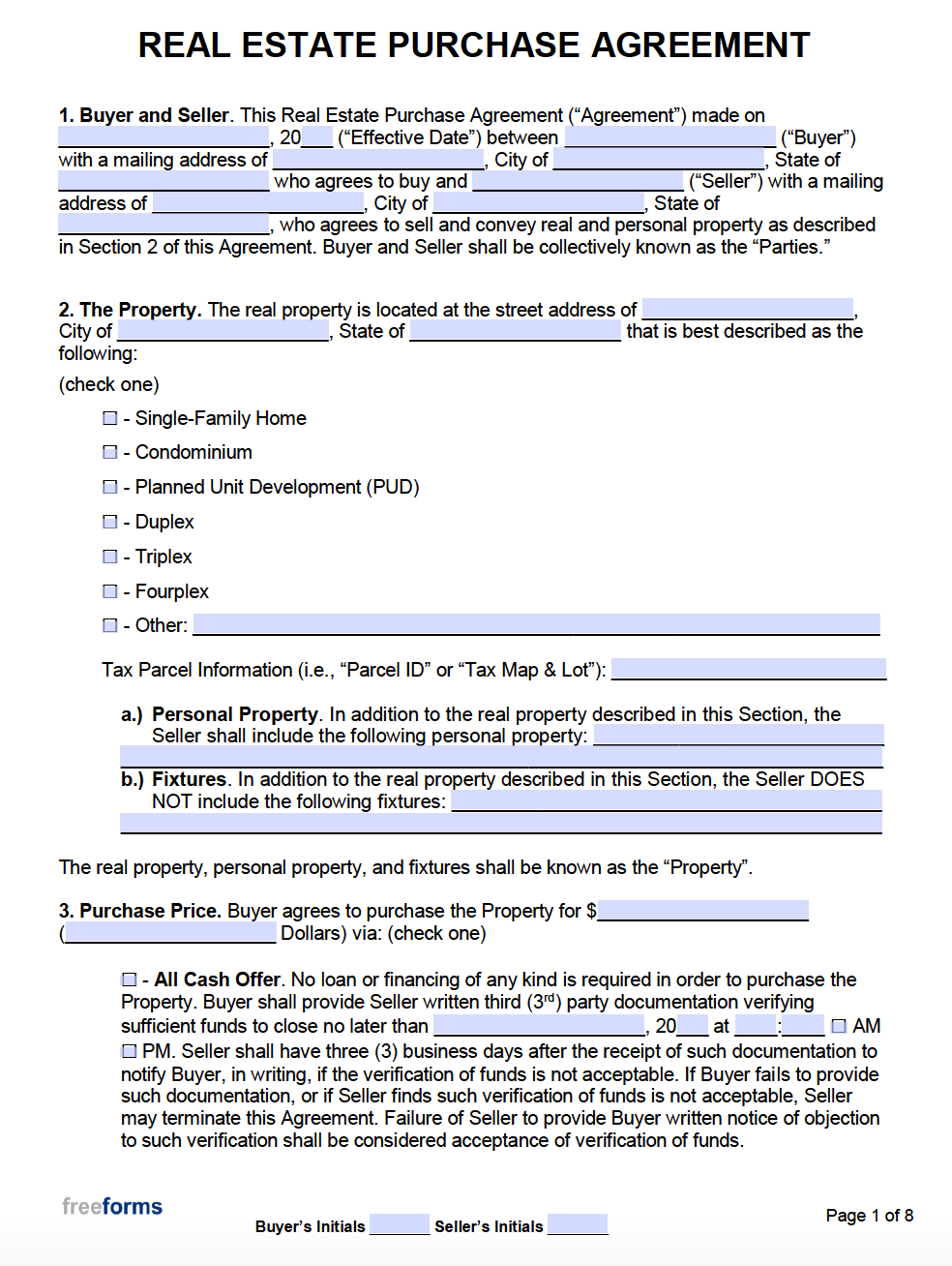 Free Real Estate Purchase Agreements | Pdf | Word with FREE Printable Buyer Seller Agreement
