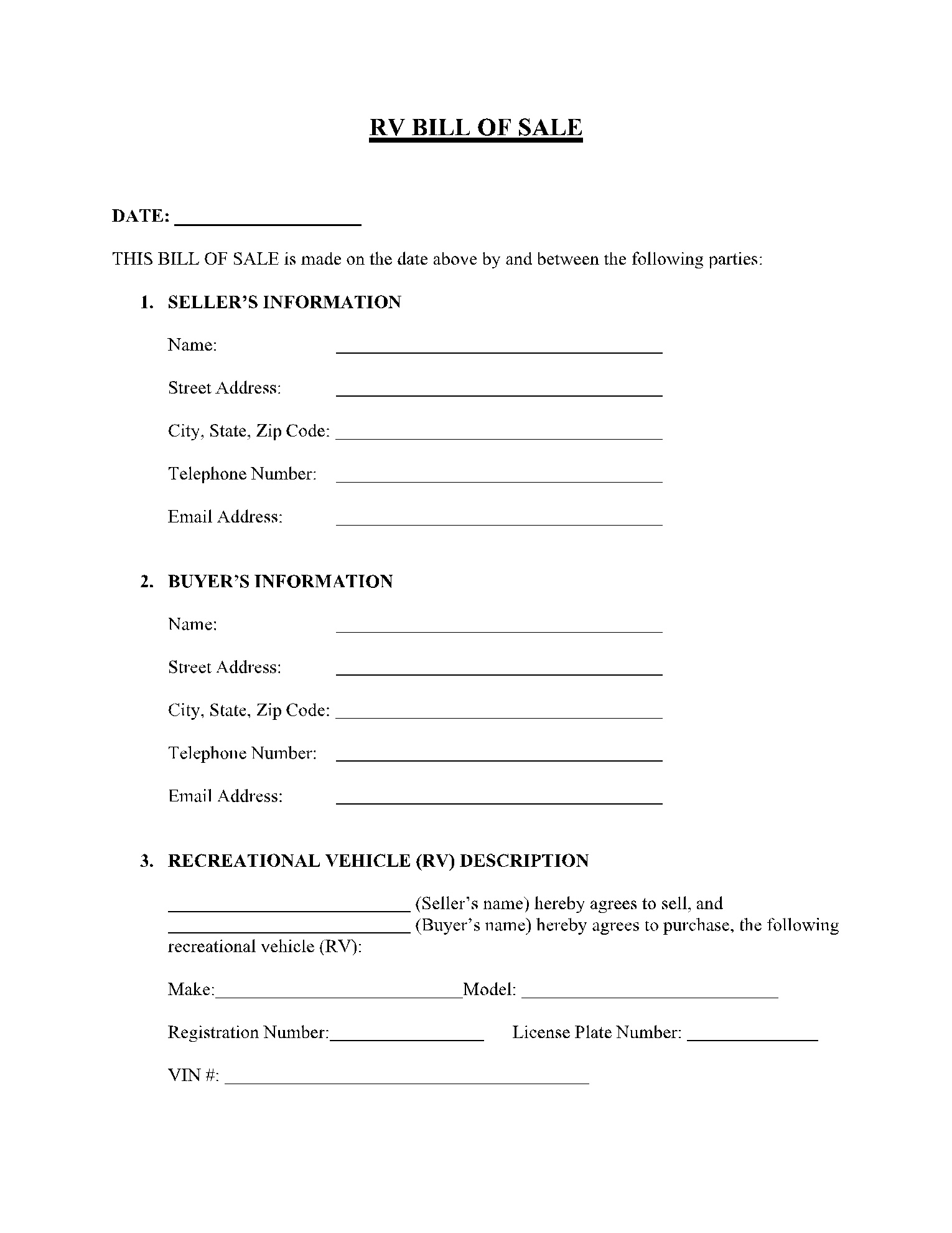 Free Recreational Vehicle (Rv) Bill Of Sale Template | Cocosign within Free Printable Camper Bill Of Sale