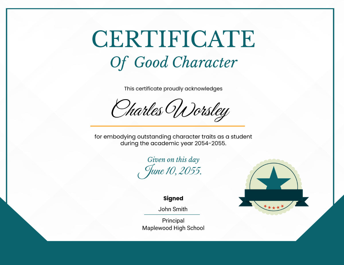 Free School Character Certificate Template To Edit Online within FREE Printable Character Award Certificates