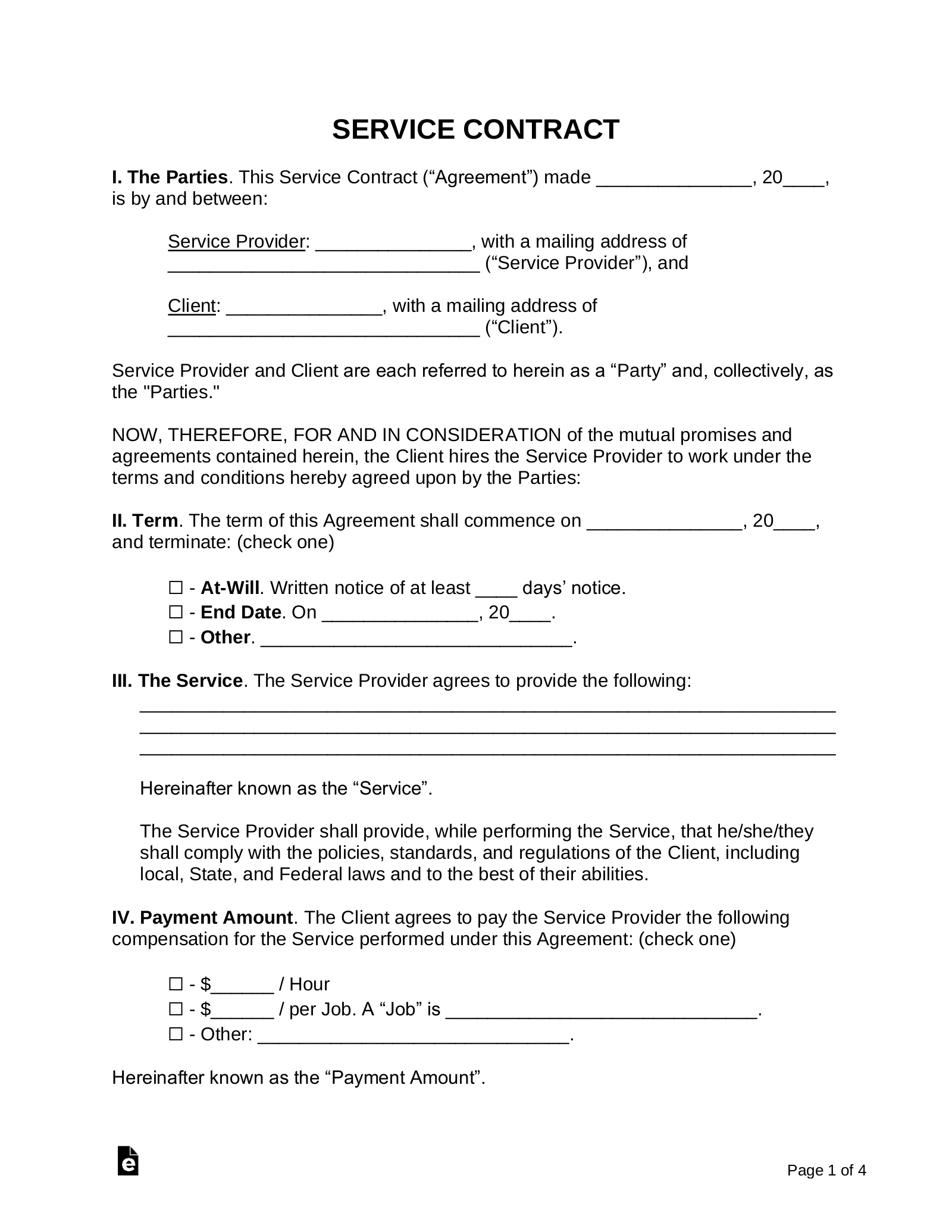 Free Service Contract Templates (15) - Pdf | Word – Eforms with FREE Printable Contract Agreement Template