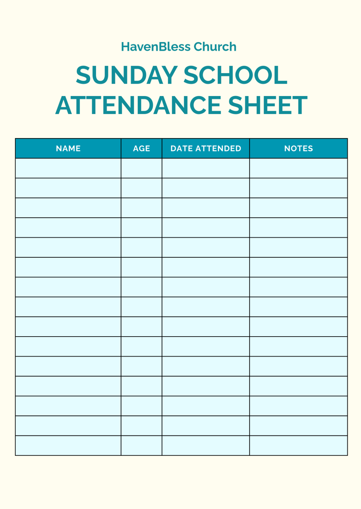 Free Sunday School Attendance Sheet Template To Edit Online with FREE Printable Church Attendance Sheets