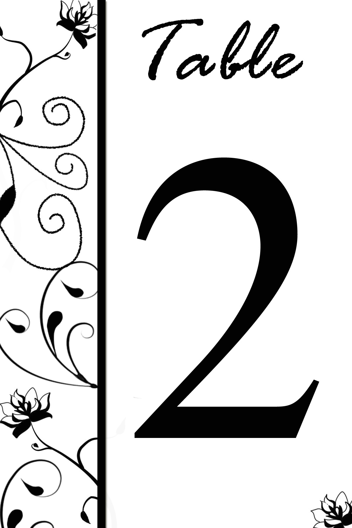 Free Table Number Templates~Swirly Flowers - Bridal Party Tees for FREE Printable Calligraphy Table Numbers