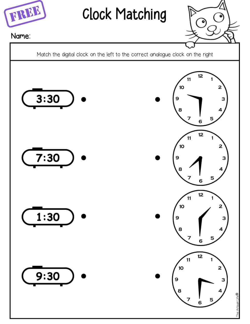 Free Telling Time First Grade Worksheets - The Artisan Life throughout FREE Printable Clock Worksheets Grade 1