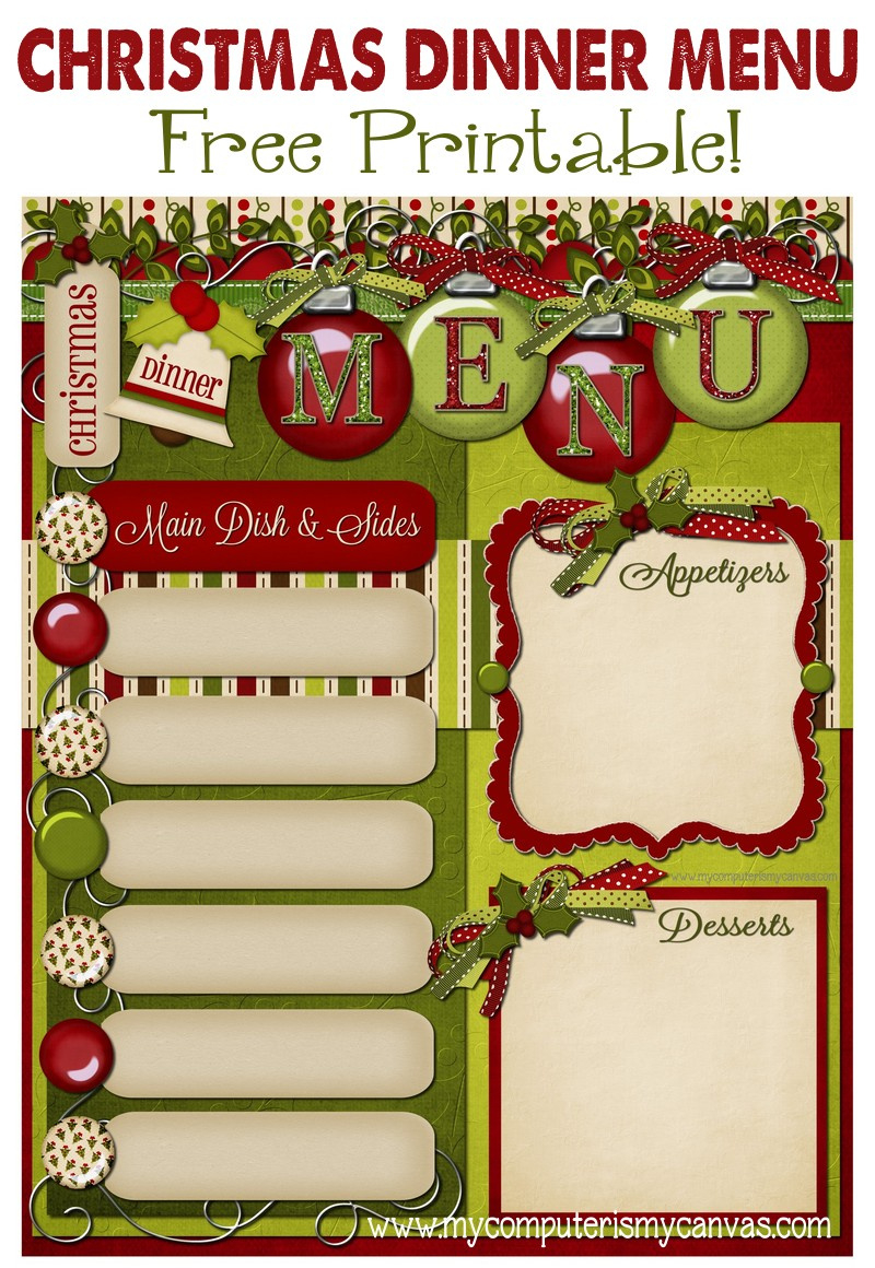 Freebie - Christmas Dinner Menu! - My Computer Is My Canvas with FREE Printable Christmas Dinner Menu