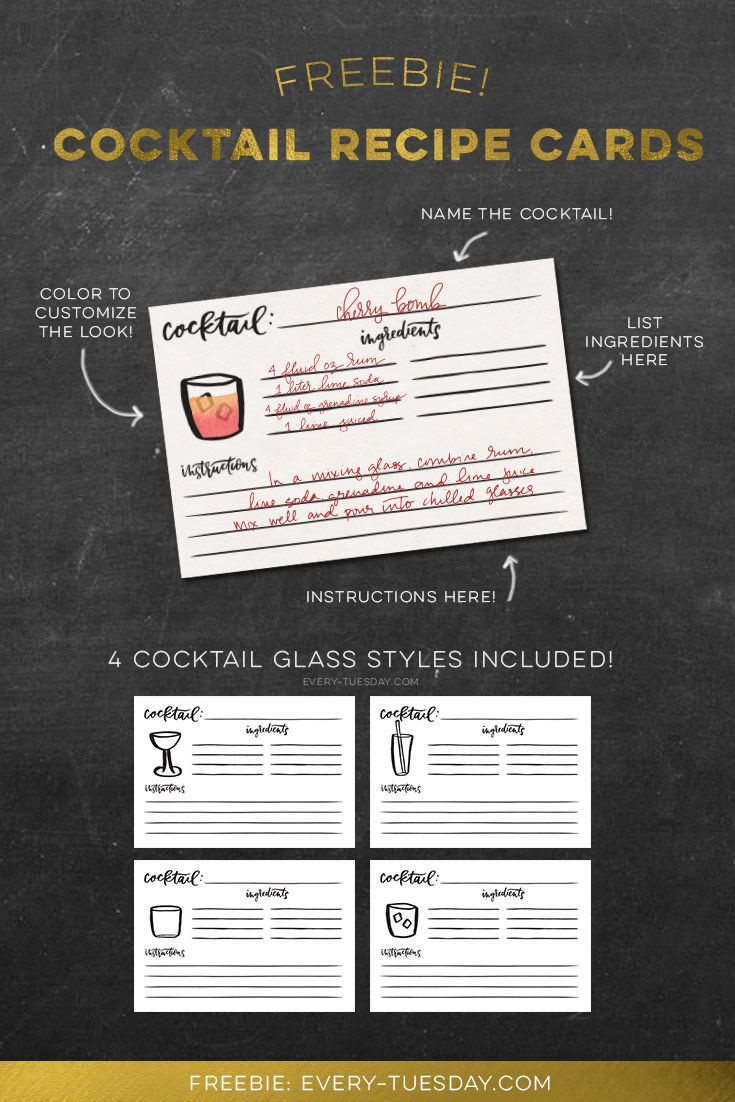 Freebie: Cocktail Recipe Cards inside Free Printable Cocktail Recipe Cards