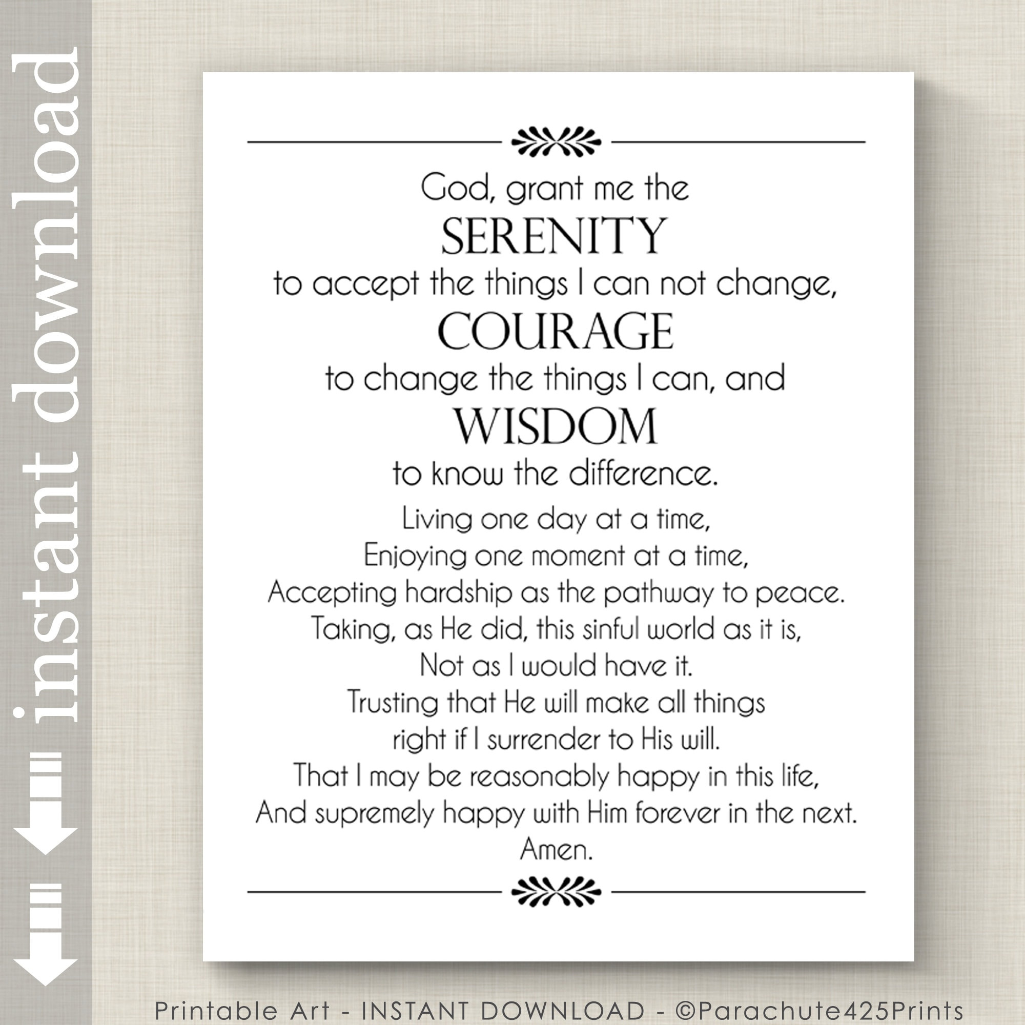 Full Serenity Prayer Printable Wall Art, Inspirational Quote For with regard to FREE Printable Copy of the Serenity Prayer