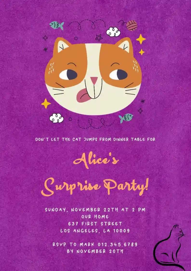 Funny Cat - Free Kids Birthday Invitation Templates | Invitanku pertaining to FREE Printable Cat Birthday Invitations